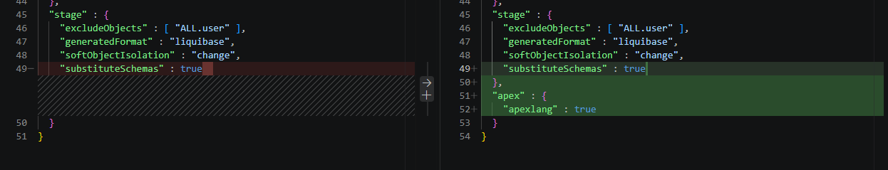 Git diff showing apex.apexlang set to true in project.config.json